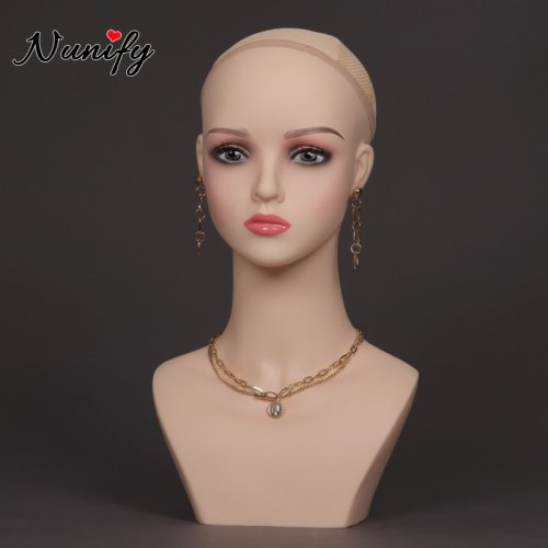 Imagen de Cabeza de Maniquí Femenina con Maquillaje Rosa Glamour para Exhibición de Pelucas y Joyas, Sin Hombros, Ideal para Tiendas y Presentaciones
