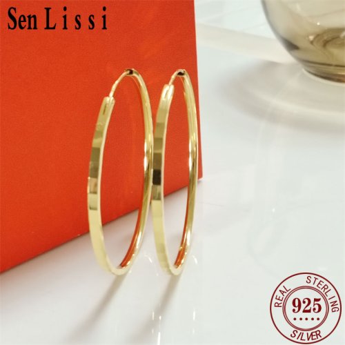 Immagine di Orecchini a Cerchio in Argento Sterling 925 Placcati Oro 18K, Moda Elegante per Donne, Diametro 2.0mm, Disponibili in 3, 4, 5, 6cm