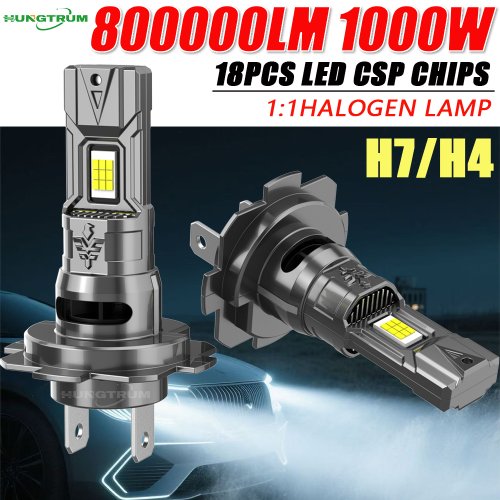 Imagen de Luz LED CANBUS H7/H4 para Faros de Coche Mini 1:1 con Ventilador, 800.000 Lúmenes, Bombilla Antiniebla Turbo Inalámbrica Superbrillante, Lámpara de Automóvil 6000K