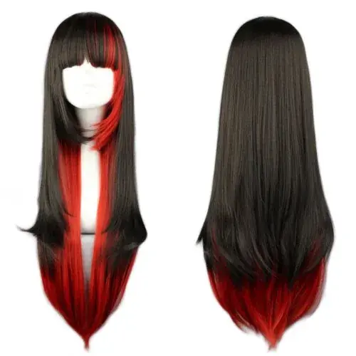 Image de Perruque Cosplay Longue Noire & Rouge Ombrée