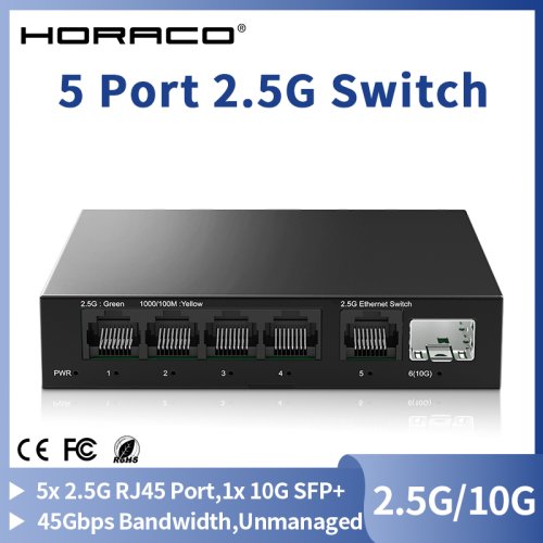 Imagen de Conmutador Ethernet de 5 Puertos 2.5 GbE con 1 Puerto SFP 10 GbE - Conmutador No Administrado para Redes en Casa y Laboratorio, Plug and Play