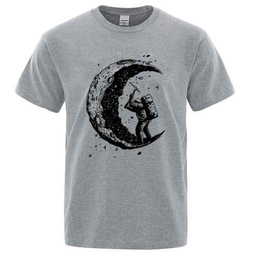 Imagen de Camiseta de Verano para Hombre de Algodón Puro con Estampado de Luna, Diseño Holgado y Cómodo para Uso Diario