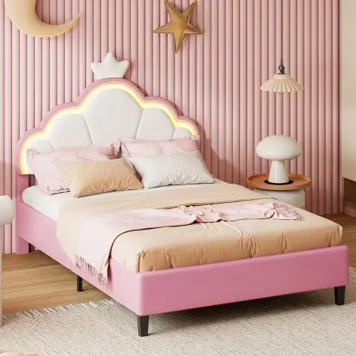 Image de Lit Princesse Couronne Rose - Lit Simple ou Double pour Fille