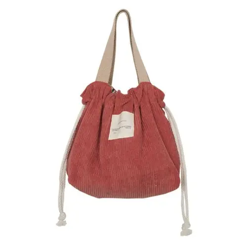 Image de Sac à Déjeuner en Velours Côtelé à Cordon de Serrage