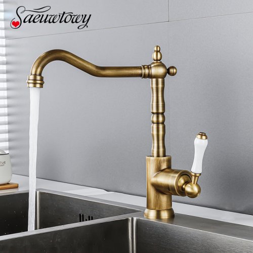 Imagen de Grifo de Cocina y Baño de Latón con Manija de Cerámica, Montaje en Cubierta, Mezclador Giratorio 360° para Agua Fría y Caliente