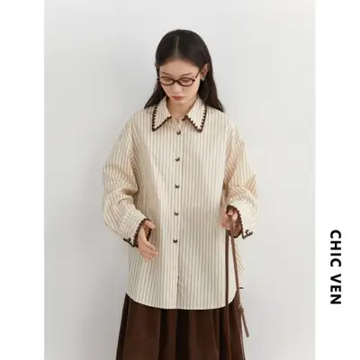 Image de Chemise Femme Rayée Ample Manches Longues - Automne/Hiver 2025