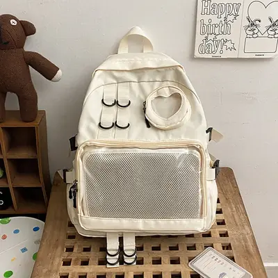 Image de Sac à Dos Kawaii Transparent Love Heart - Style Collège & Lycée