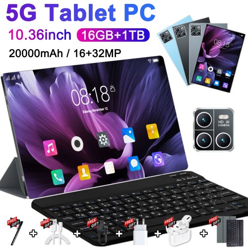 Image of 2026 10.36-Inch 5G Global Version Android Tablet with 16GB RAM, 1TB ROM, 20000mAh Battery, 14-Core Processor, Android 13, Dual SIM, WiFi, GPS, and WPS Support