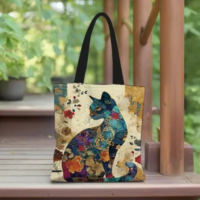 Image de Sac Chat Floral - Tote Bag Élégant & Pratique