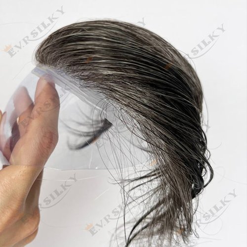 Image of Natural 0.02mm Vloop Super Thin Skin Base 80%Density Invisible Hairline Replacement Proth Light Brown Grey 1b30 Mens Wigs Toupee