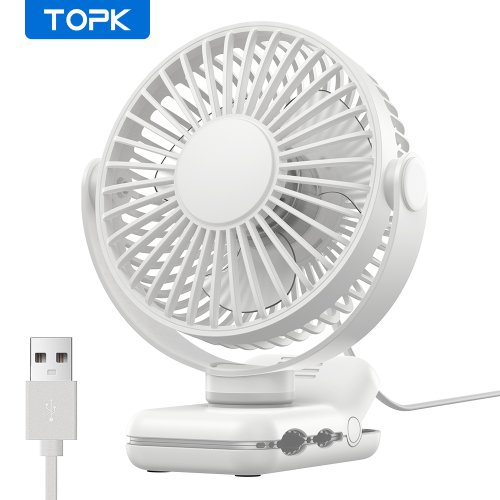 Zdjęcie TOPK Mini przenośny wentylator z klipsem, wentylator biurkowy USB, 3 prędkości cichy wiatr 720 °   O...