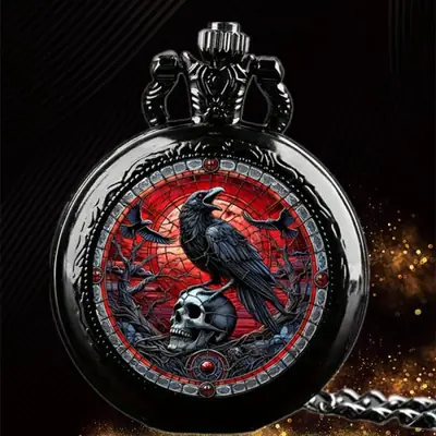 Image de Montre de Poche Vintage Corbeau Intelligent - Cadeau Unique pour Enfants