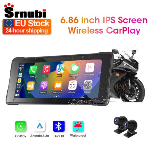 Image of Srnubi Motorcycle GPS Navigation Waterproof wireless Carplay 6.86 inch Screen Portable Motorcycle Android Auto Monitor DVR