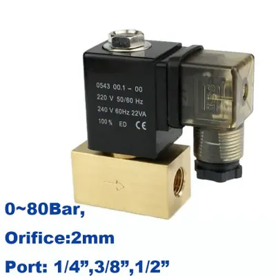 Image de Électrovanne Haute Pression 80 Bar - 2 Voies - Laiton - 12V/24V/AC220V