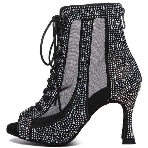 Image of Elegant Black Rhinestone Ballroom Dance Boots for Women – Stylish Wedding, Jazz & Social Dancing Shoes with Comfortable Heel and Fashionable Design