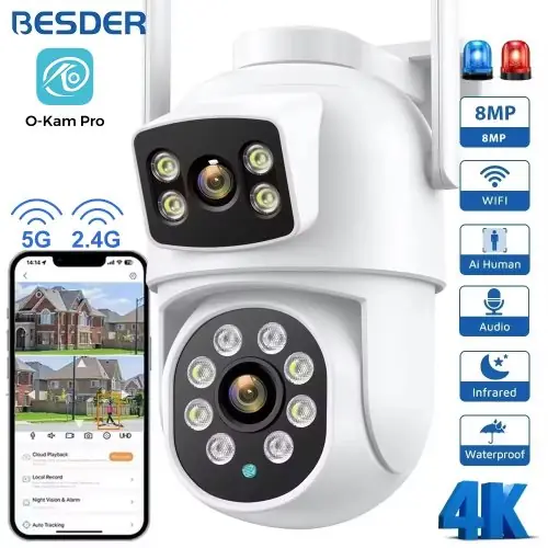 Image de Caméra de Surveillance Extérieure 4K PTZ WiFi - Détection Humaine & Audio