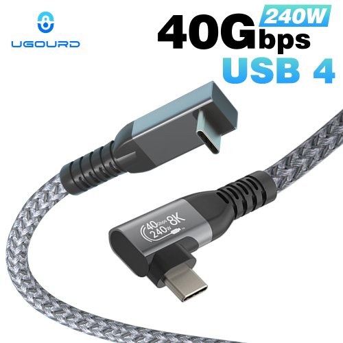 Zdjęcie UGOURD Kabel USB 4 40 Gb/s Thunderbolt4 typ c kolanko 90 stopni Kąt 240 W Kabel USB C 8K męski do męskiego dla eGPU ssd box ACASIS