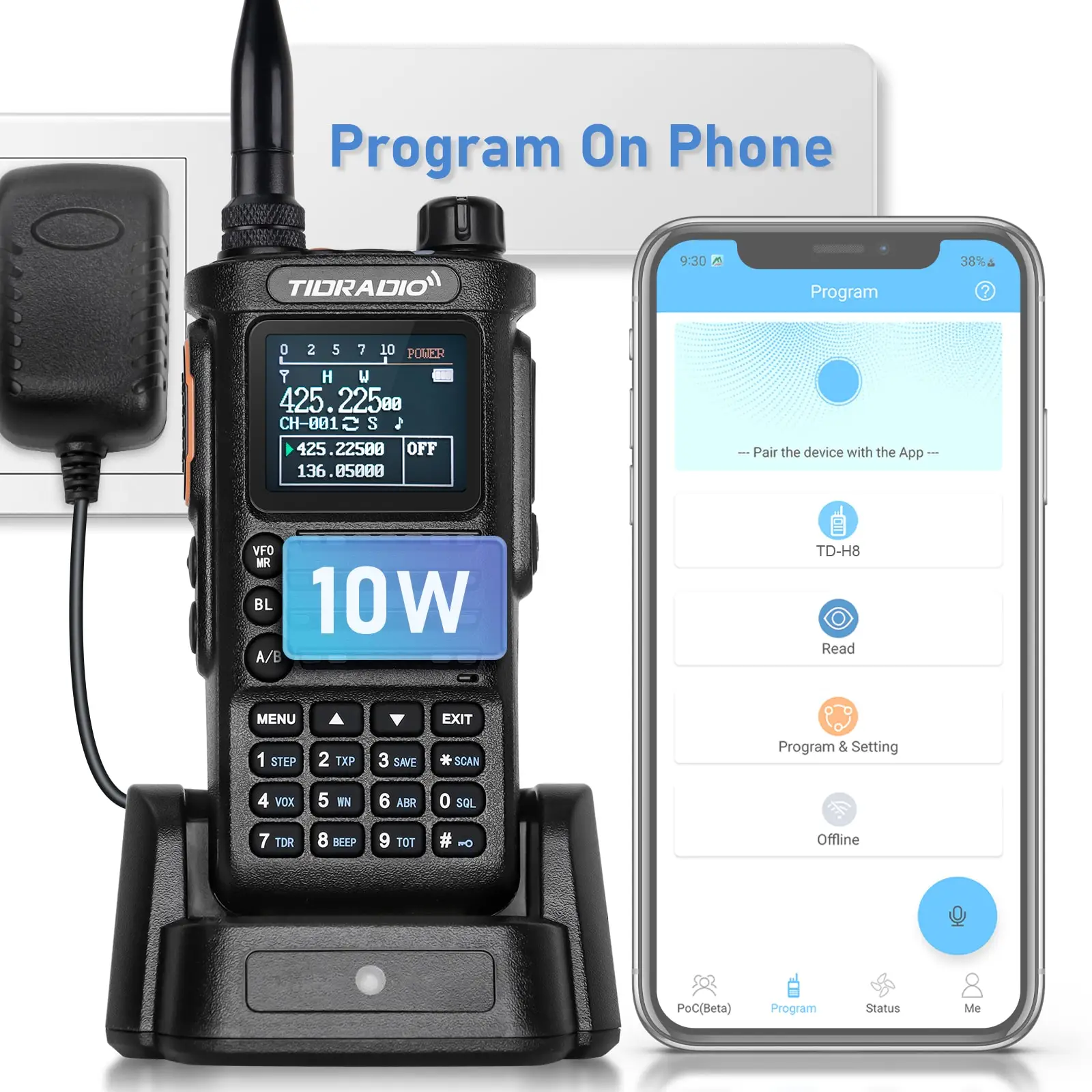 Imagen de Walkie Talkie Profesional Tidradio TD-H8 con Alcance Extendido, Programación Inalámbrica y Batería Recargable de 10W para Uso Exterior