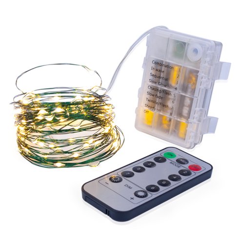 Zdjęcie Świetlne Łańcuchy LED z Baterią – Dekoracyjne Girlandy 5m, 10m, 20m, 50m, 100m, 200 LED z Zdalnym Sterowaniem do Domu, Wesele i Świątecznych Uroczystości