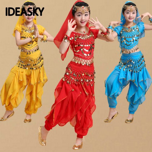 Immagine di Costumi di Danza del Ventre Bollywood Indiani Professionali per Donne, Bambini e Ragazze – Set Completo per Performance e Spettacoli