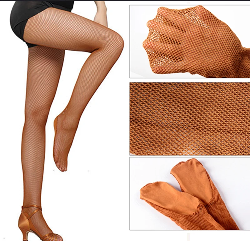 Image of Professional Latin Dance Fishnet Tights with Non-Slip Sole and Bone Line Design – High-Performance Competition Pantyhose for Dancers
