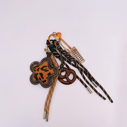 Imagen de LLavero de cuerda trenzada con estampado de leopardo, flor, crema, colgante para bolso, accesorios d...