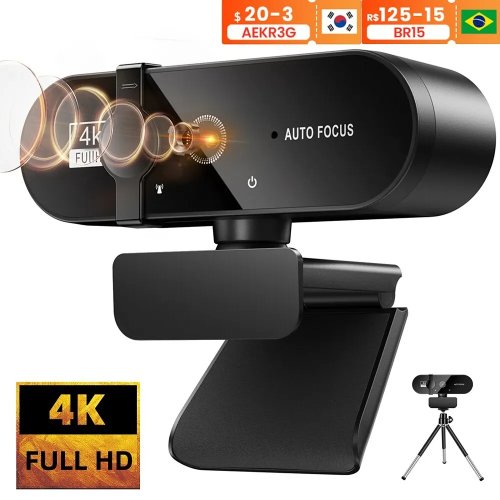 Imagen de Cámara Web 4K Ultra HD con Micrófono Integrado, Enfoque Automático y Conexión USB para PC, Portátil y Grabación de Vídeo en 1080p y 30fps
