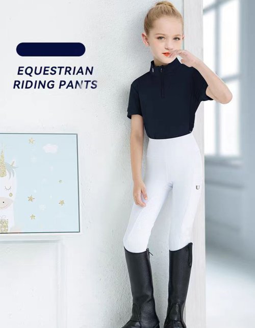 Image of Summer Kids Equestrian Riding Pants with Full Silicone Grip – High-Elasticity Knit Horseback Riding Tights for Children