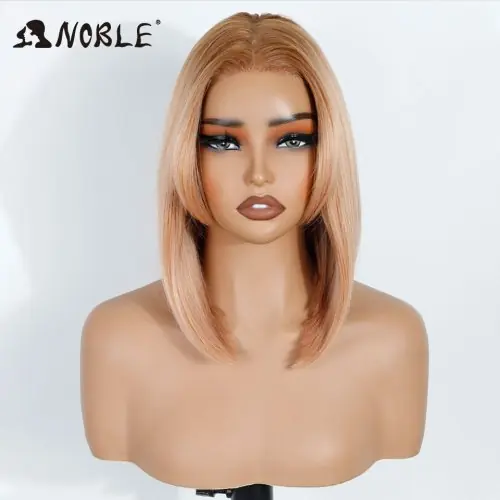 Image de Perruque Bob Courte Synthétique Marron Caramel - Lace Front Prédécoupée
