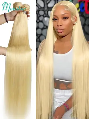 Image de Extensions cheveux brésiliens blond miel 100% naturels - 30 à 38 pouces