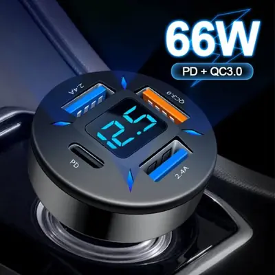 Image de Chargeur Voiture 66W USB-C Rapide avec Voltmètre