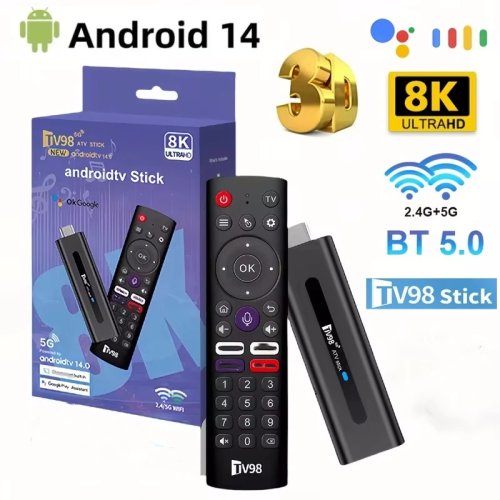 Zdjęcie TV98 ATV Mini TV Stick Android 14 TV Stick HDR Set Top Box 8K Video WiFi 2.4/5G Streaming Smart TV Box dla sieciowego odtwarzacza multimedialnego