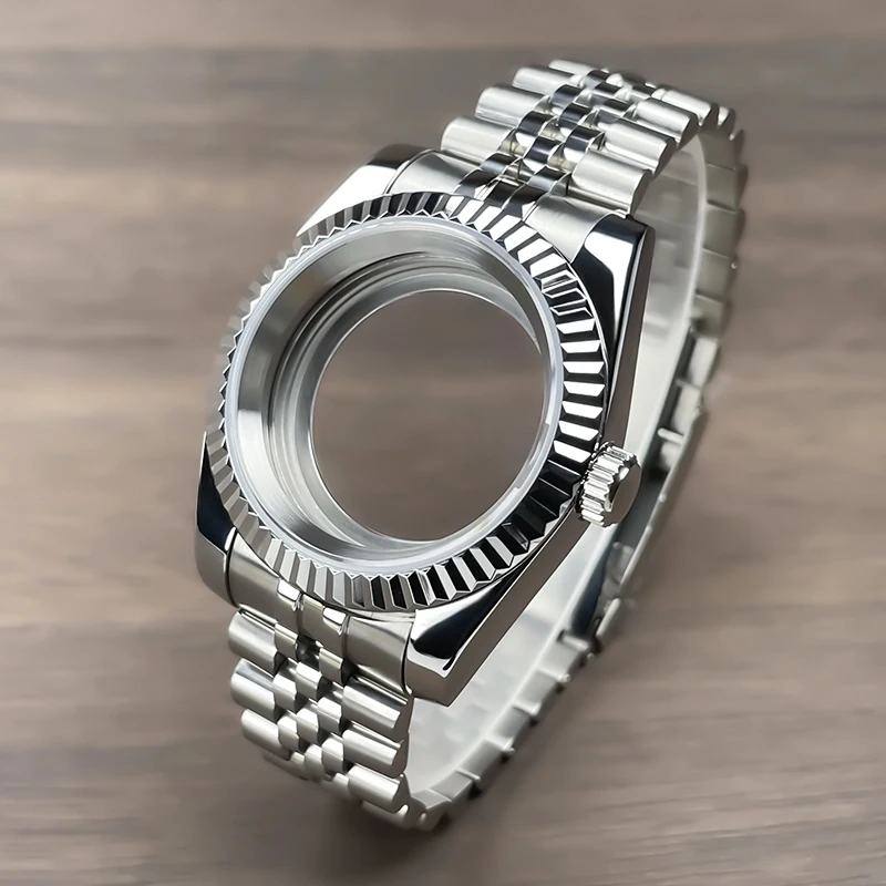 Image of 36mm and 39mm Fluted Bezel Watch Case with Sapphire Glass and Stainless Steel for NH35/NH36 Movement – Premium Replacement Part for SK, DJ, and Other Mechanical Watches