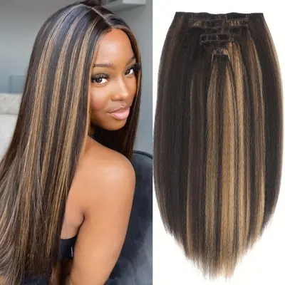 Image de Extensions Cheveux Yaki Droites - 7 Pièces à Clips