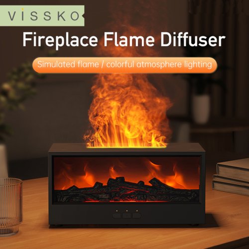 Imagen de VISSKO-humidificador de aire creativo para chimenea, difusor de aceites esenciales con apagado automático sin agua y luz LED, Control remoto para regalo