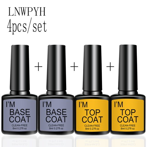 Immagine di 4 pezzi/set top coat e base coat kit smalto gel trasparente semi permanente nail art manicure Soak Off set di vernici gel UV a LED