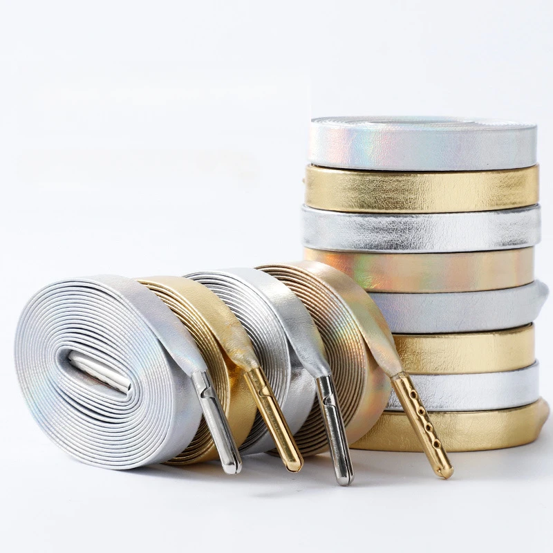 Afbeelding van Gouden & Zilveren Faux Lederen Schoenveters - Stijlvolle Veters voor Sneakers