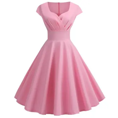 Image de Robe Rose Vintage Col V - Style Pin Up Élégant