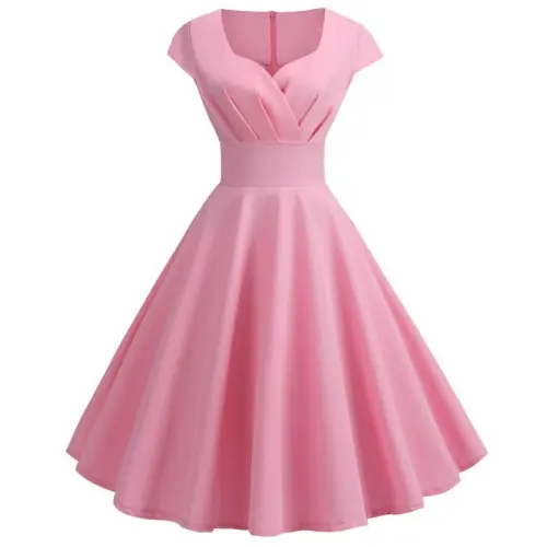 Image de Robe Rose Vintage Col V - Style Pin Up Élégant