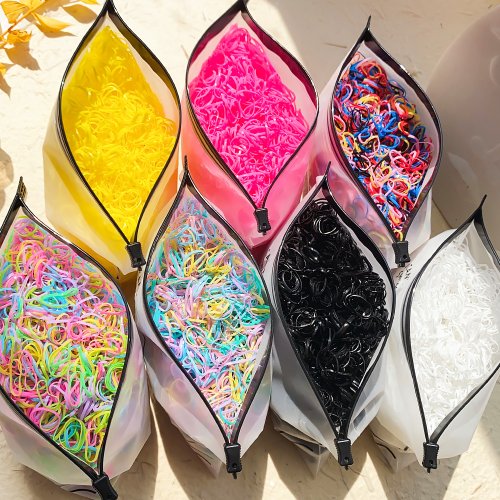 Image of 500-Piece Set of Colorful, Soft, and Gentle Rubber Band Hair Ties for Girls – Reusable Ponytail Holders & Headbands for Kids' Everyday Hair Styling