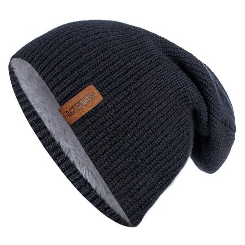 Zdjęcie Czapka zimowa unisex z futerkiem, ciepła czapka z dzianiny z literą, moda na zimę dla mężczyzn i kobiet, stylowy beanie do narciarstwa