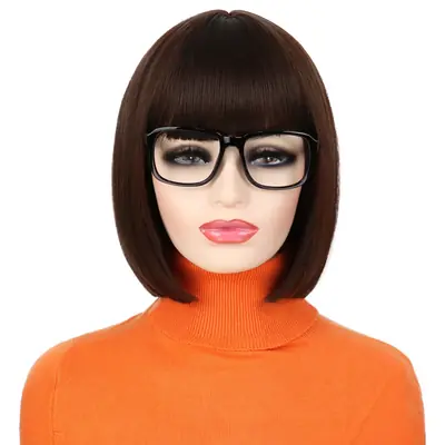 Image de Perruque Velma Synthétique Marron - Style Bob avec Frange