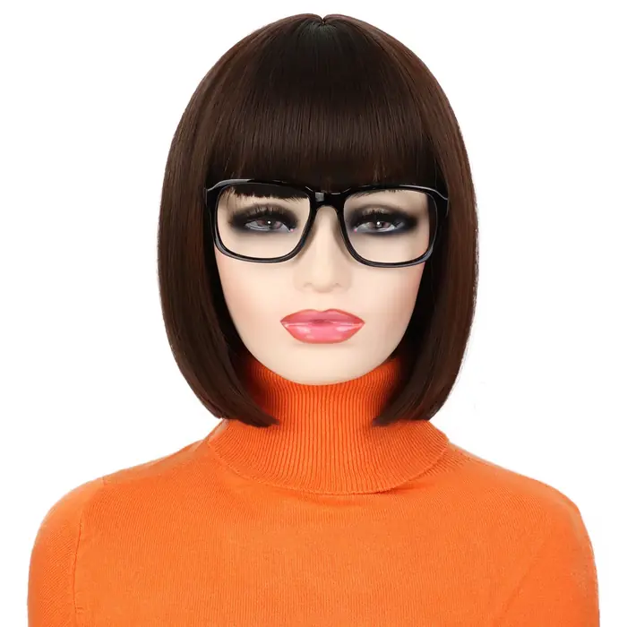 Image de Perruque Velma Synthétique Marron - Style Bob avec Frange