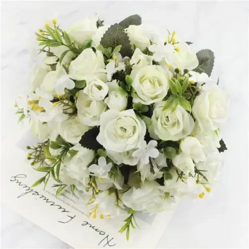 Image de Bouquet de Mariage Artificiel Rose & Blanc pour Demoiselle d'Honneur