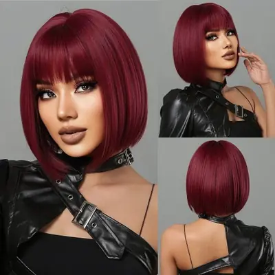 Image de Perruque Synthétique Marron Ombré avec Frange - Naturelle & Résistante à la Chaleur