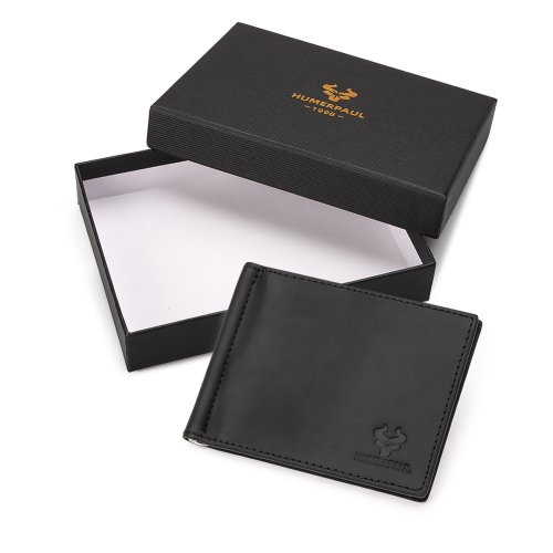 Afbeelding van Slanke herenportemonnee van echt leer met geldclip RFID-blokkerende tweevoudige creditcardhouder SlimMale geldhouder portemonnee