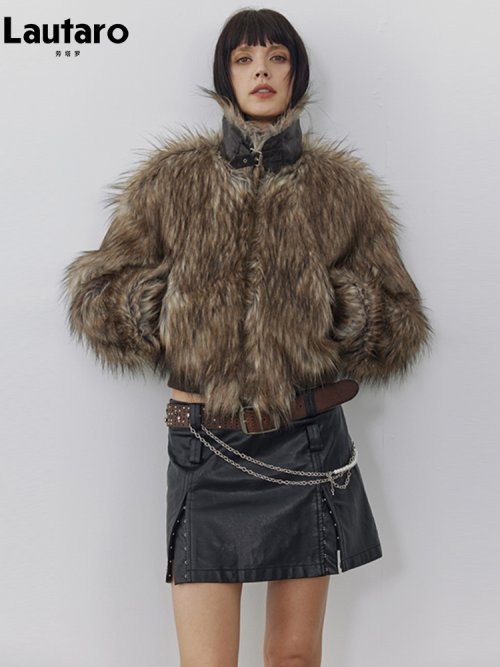 Image of Luxury Women's Autumn Winter Faux Raccoon Dog Fur Coat – Thick, Warm, Shaggy Patchwork Zip-Up Fluffy Jacket 2024