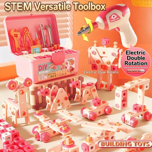 Imagen de Caja de Herramientas Educativa para Niños con Taladro Eléctrico Simulado, Rompecabezas y Juego de Ensambles – Juguetes Multifuncionales para Desarrollo Infantil