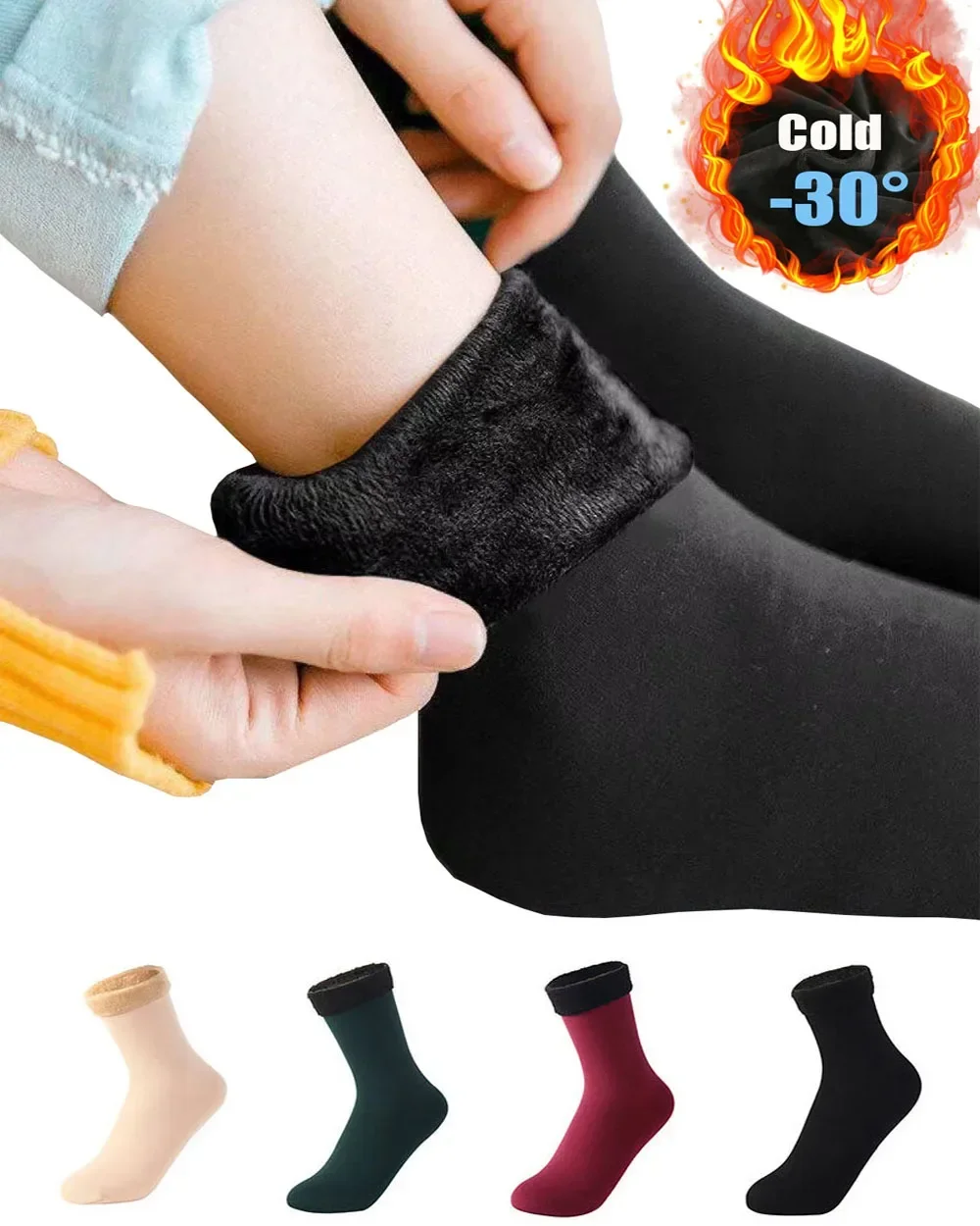 Immagine di Calzini caldi spessi in pile invernale femminile Calzini morbidi e confortevoli in tinta unita per il pavimento della casa Calza spessa Stivali morbidi Calzini per dormire