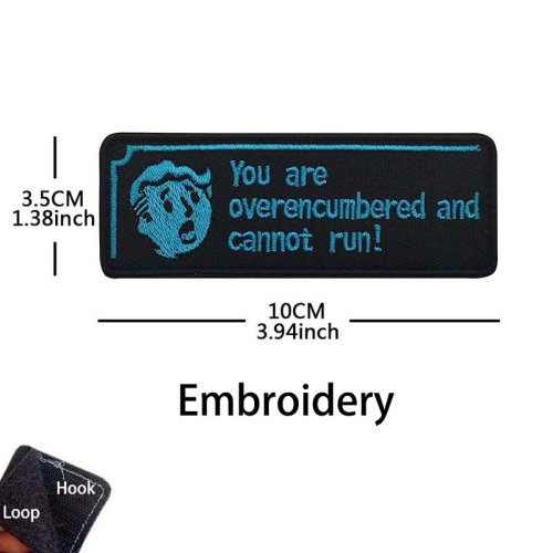 Imagen de Parches de PVC con emblema de moral con texto inspirador, insignia táctica bordada con apliques de tela, 'You are overencumbered and cannot run'